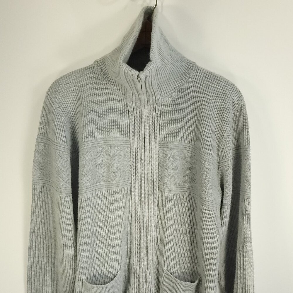 Vtg Clipper Mist Sweater Jacket Men's Large Gray Zip Front Grandpa Grunge
